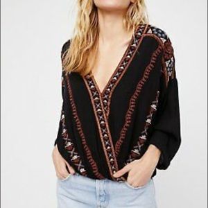 Free People Embroidered Wrap Top
